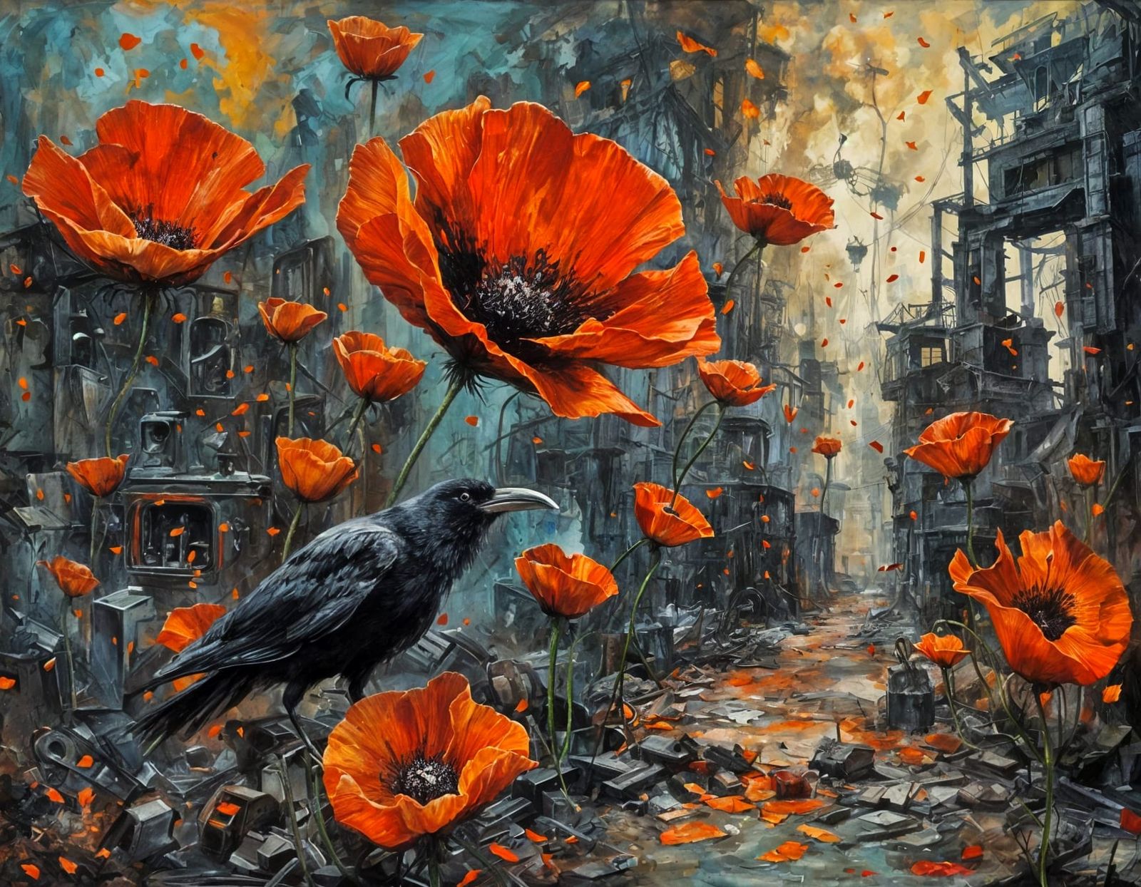 Dystopian Woman with Toaster Machine, Impasto Style