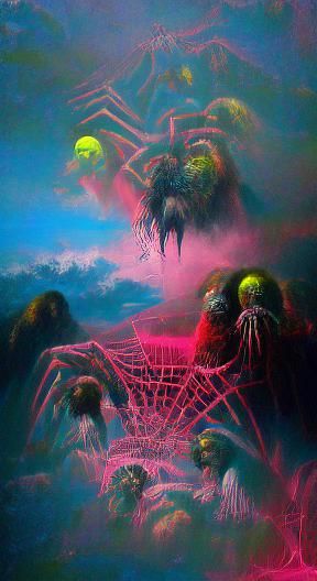 Horrifying Spiders Emerging: Synthwave Horror Art