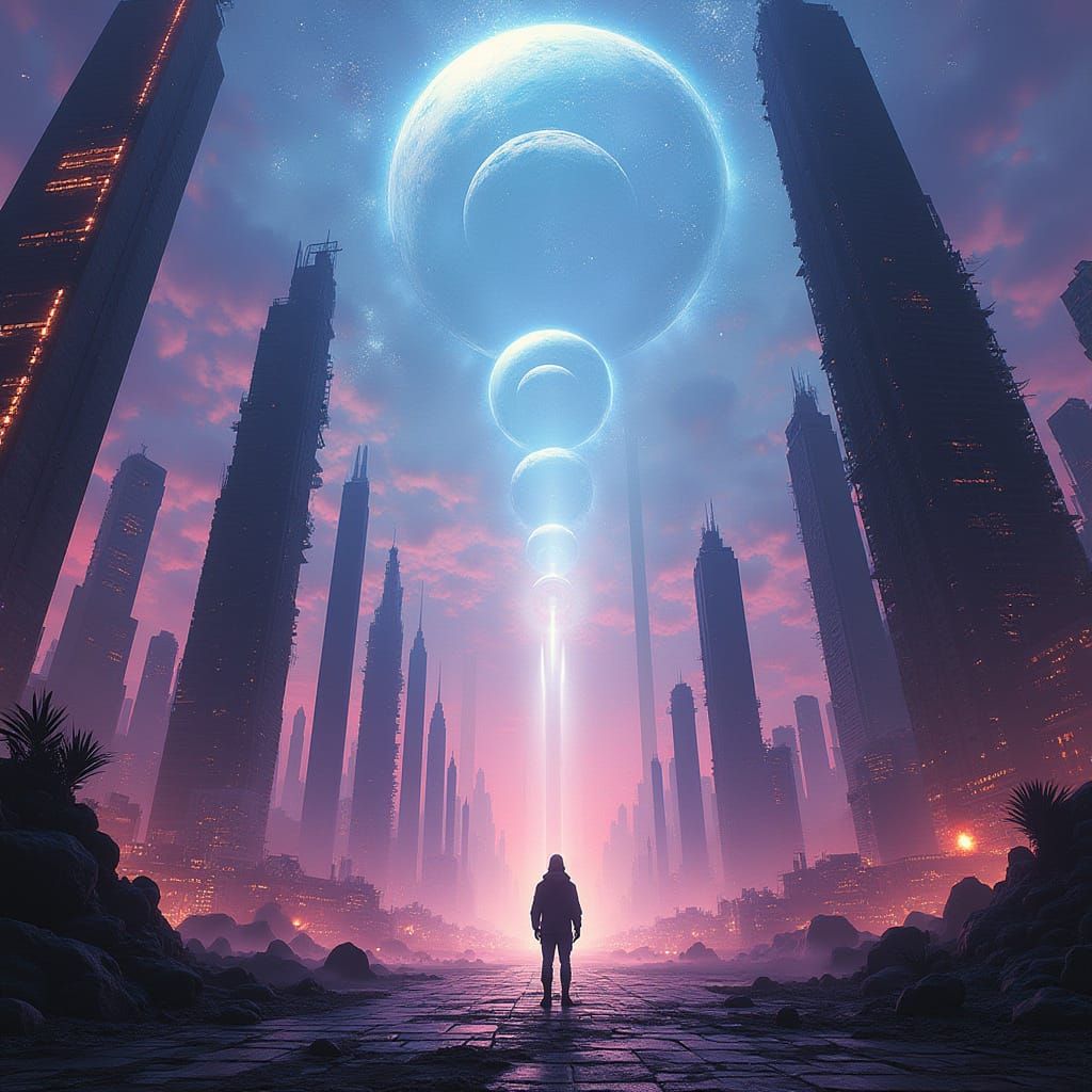 Ethereal Cyberpunk Metropolis in Temporal Flux