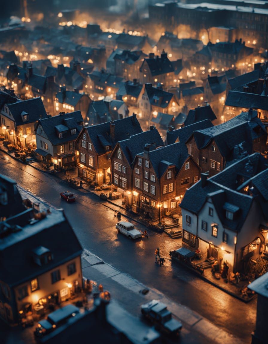 Cozy European Town Diorama in Macro Photography Style