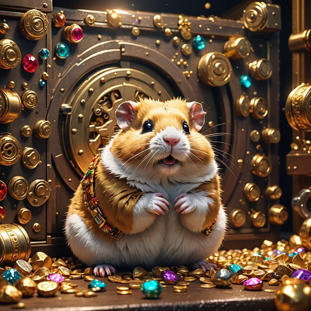 Hyper-Realistic Hamster Feast in a Bank Vault