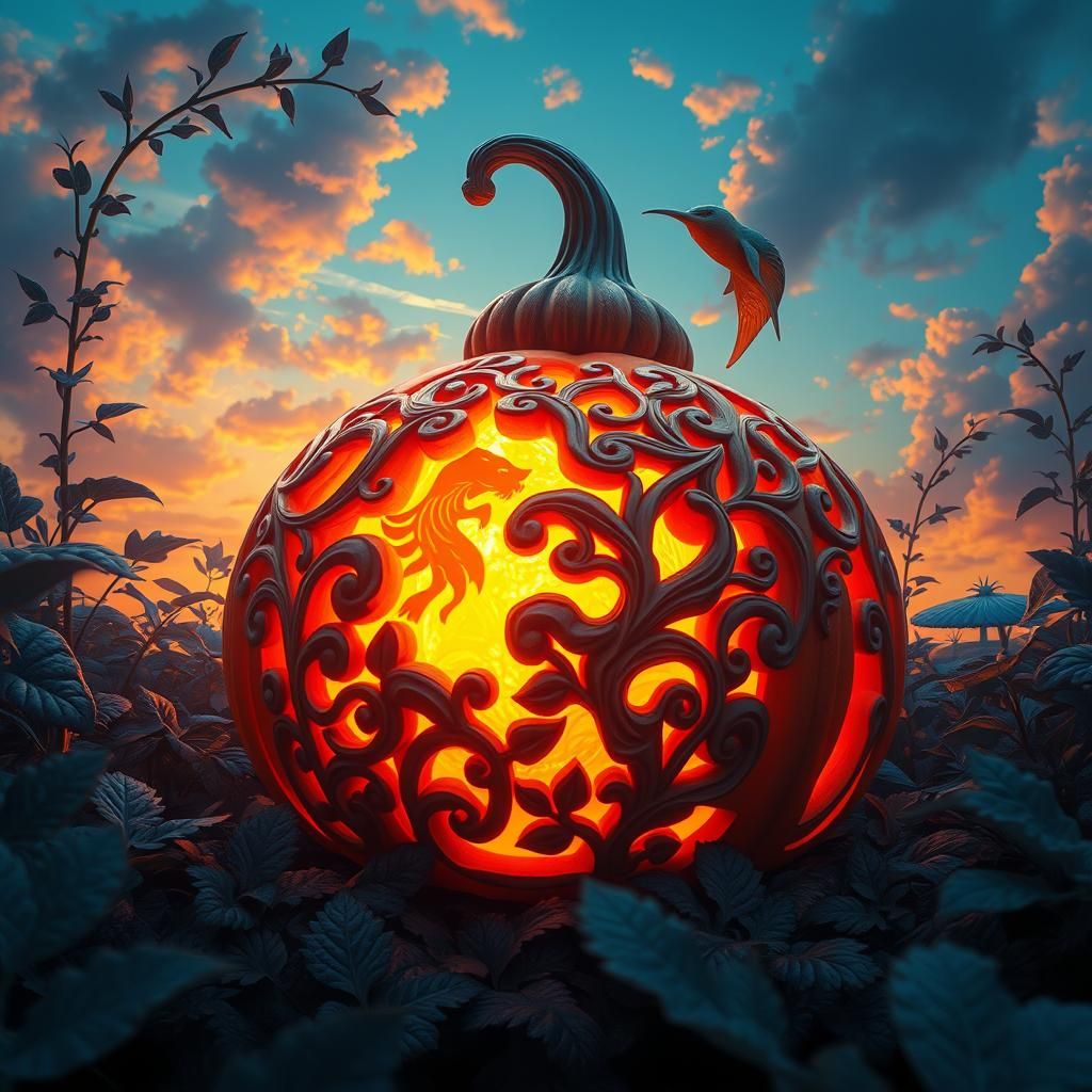 Ethereal Glowing Gourd in Fantasy Landscape