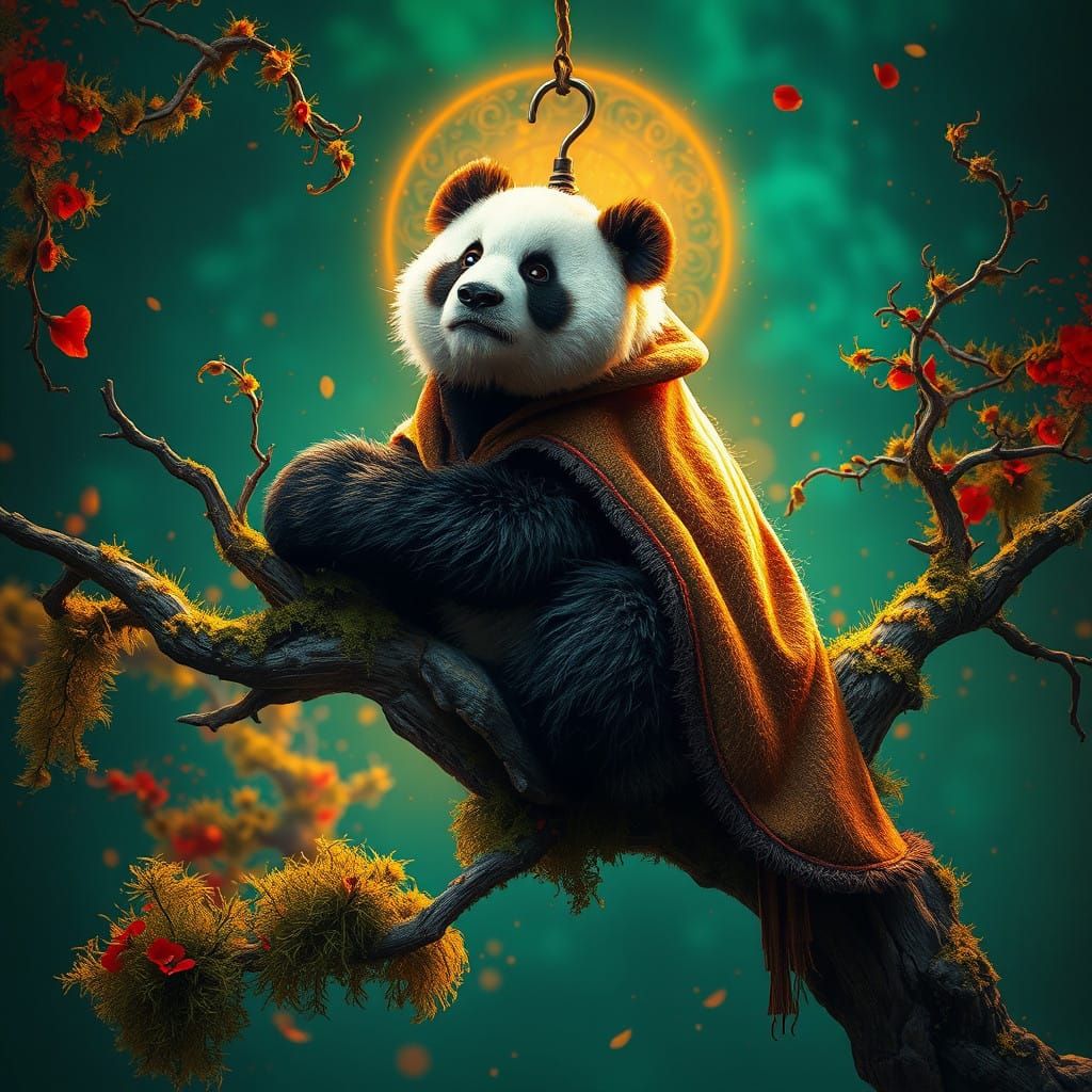 Panda Transforms into Elegant Coat in a Whimsical, Mystical ...