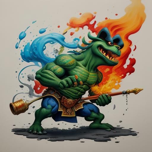 Rash from Battletoads Smoking Bong: Gouache Painting