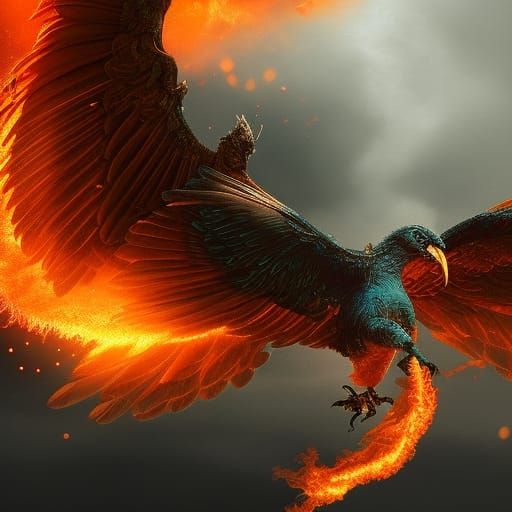 Epic Fire Bird Digital Matte Painting