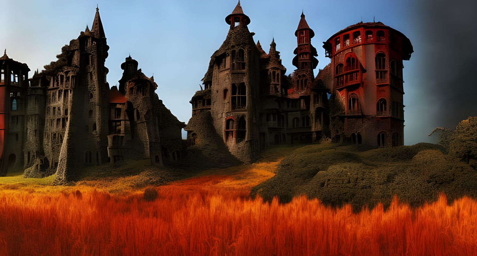 Fantasy Castle in Wild Forest, Surreal Art