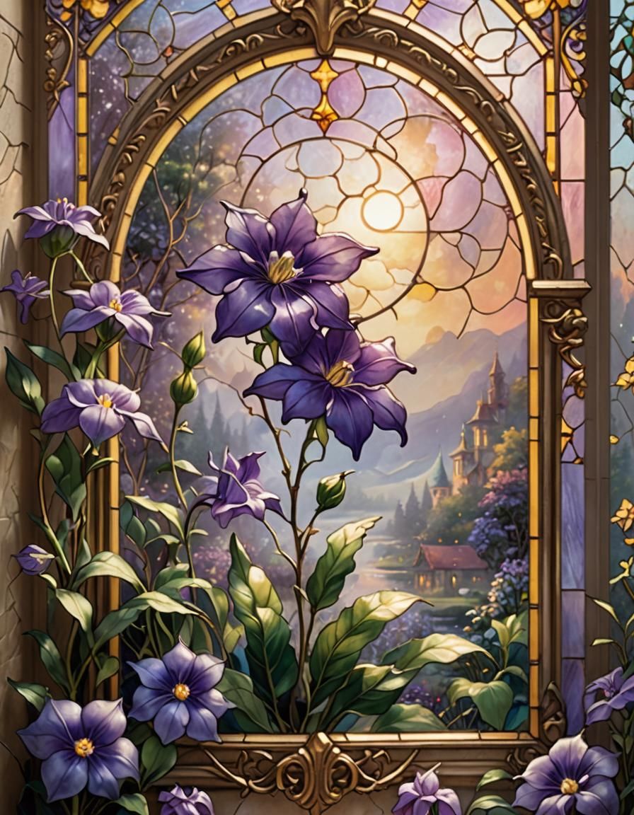 Stained Glass Balloon Flower in Golden Hour Light