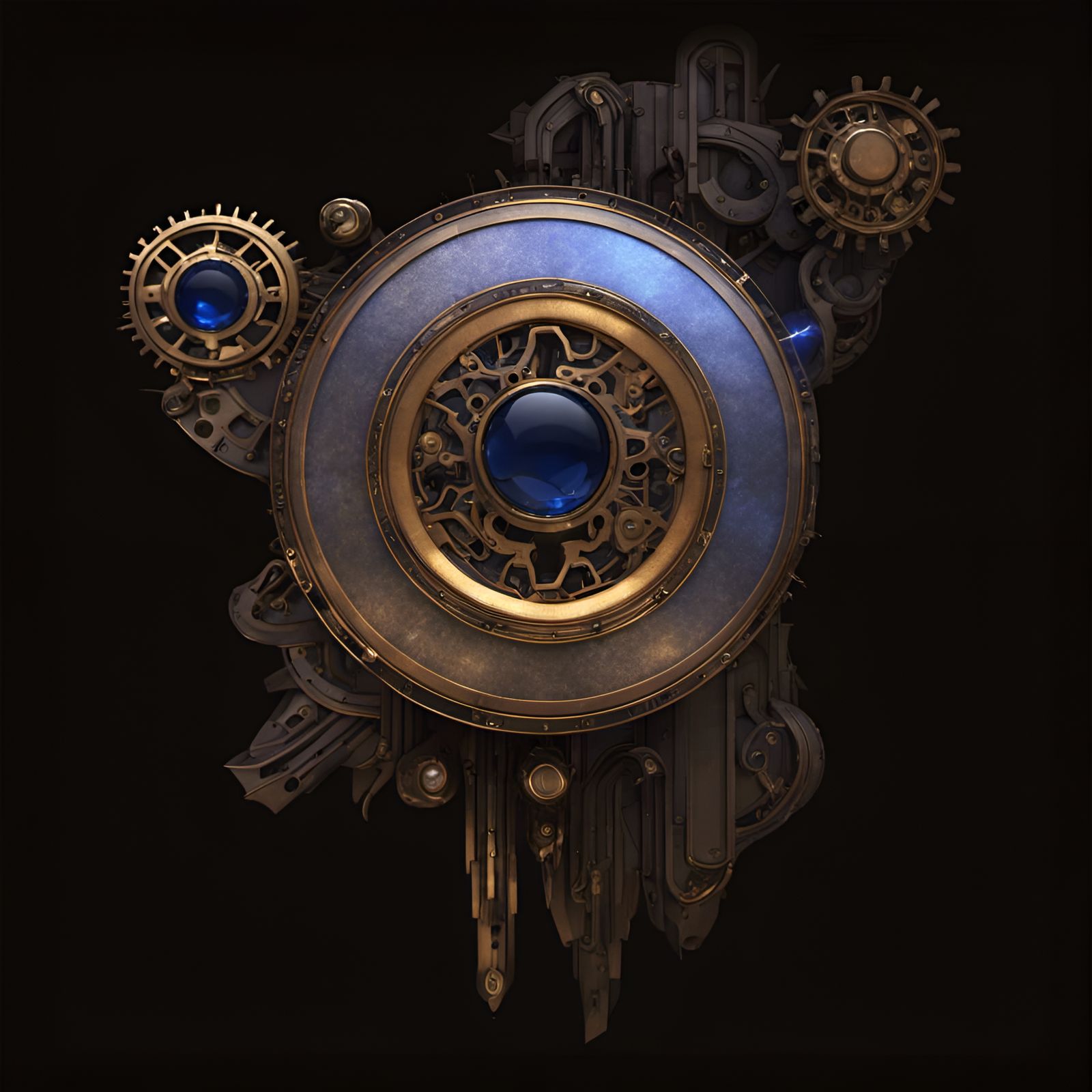 Tarnished Bronze Medallion with Blue Jewel