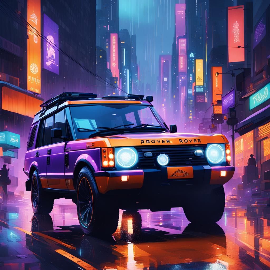 Futuristic Land Rover in Neon Seoul: Cyberpunk Art