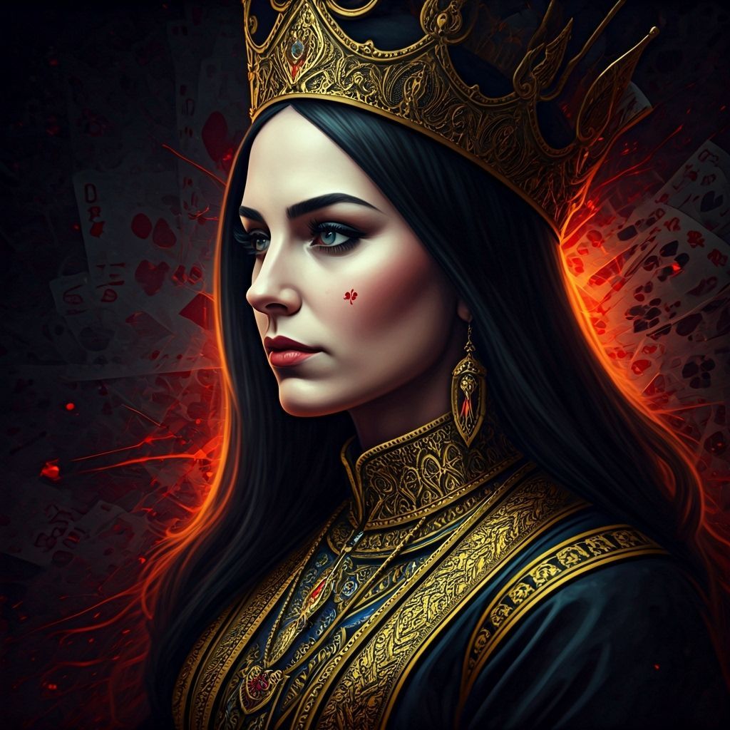 Queen Of Hearts Portrait With Card Background