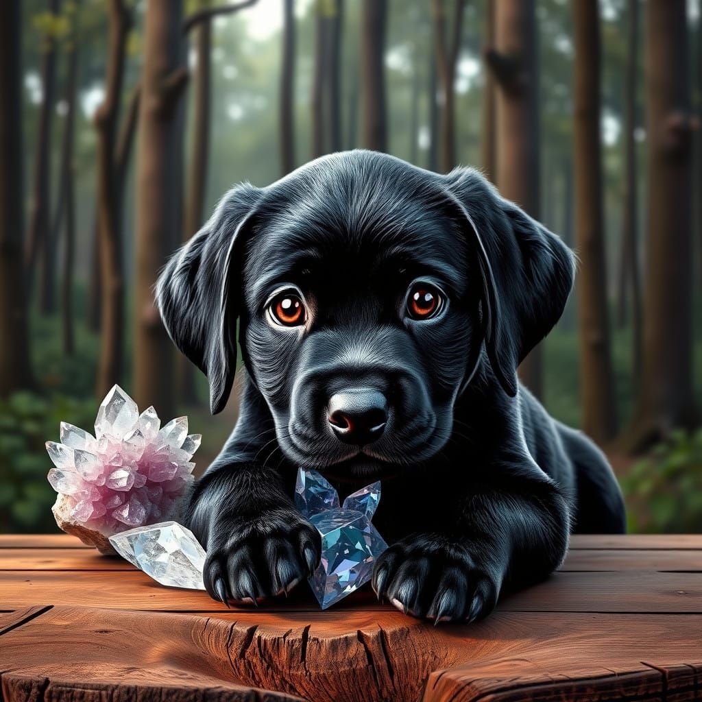 Soulful Black Labrador in Mystical Forest