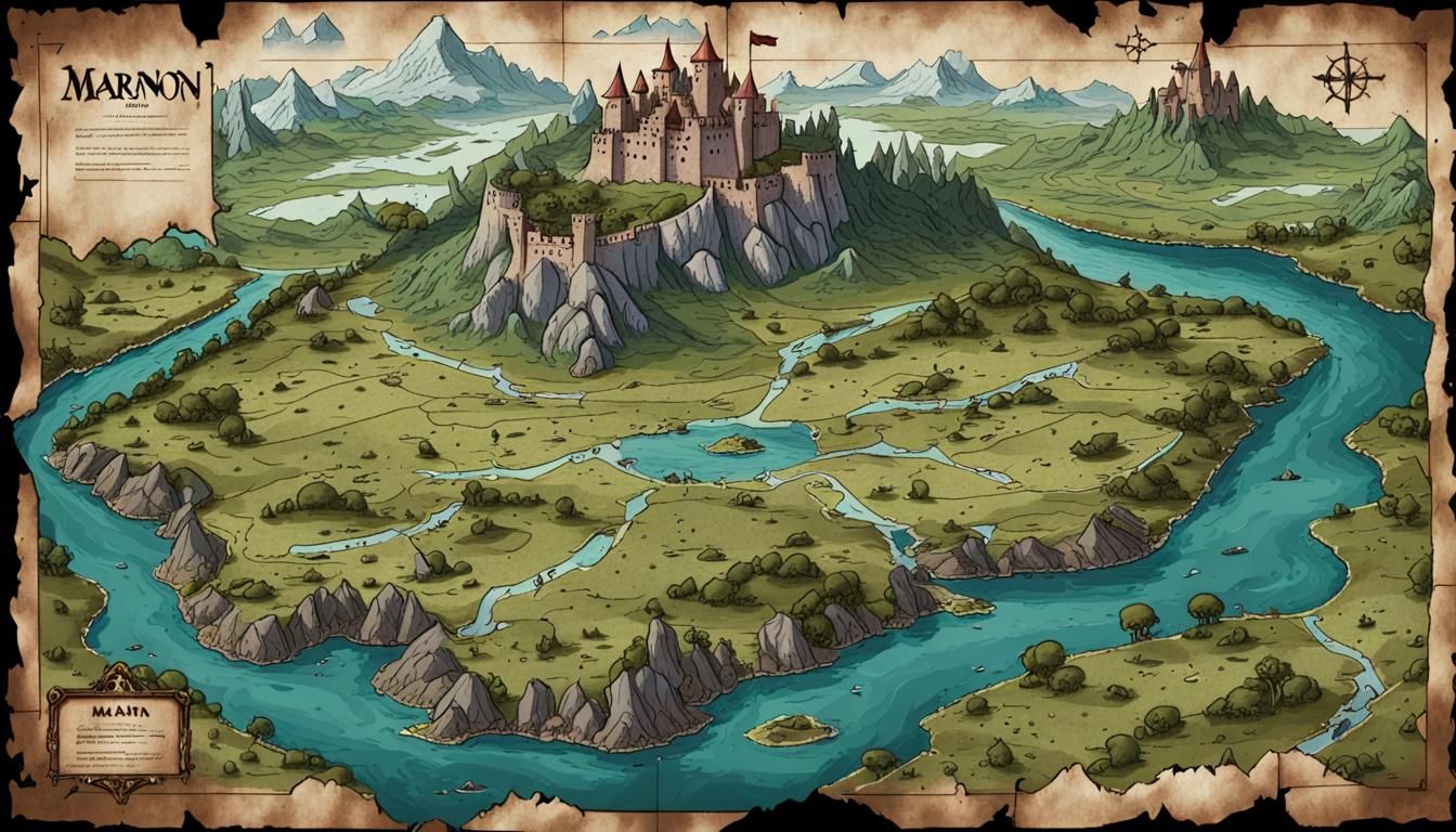 Ancient Map of Fantasy Island Marnon