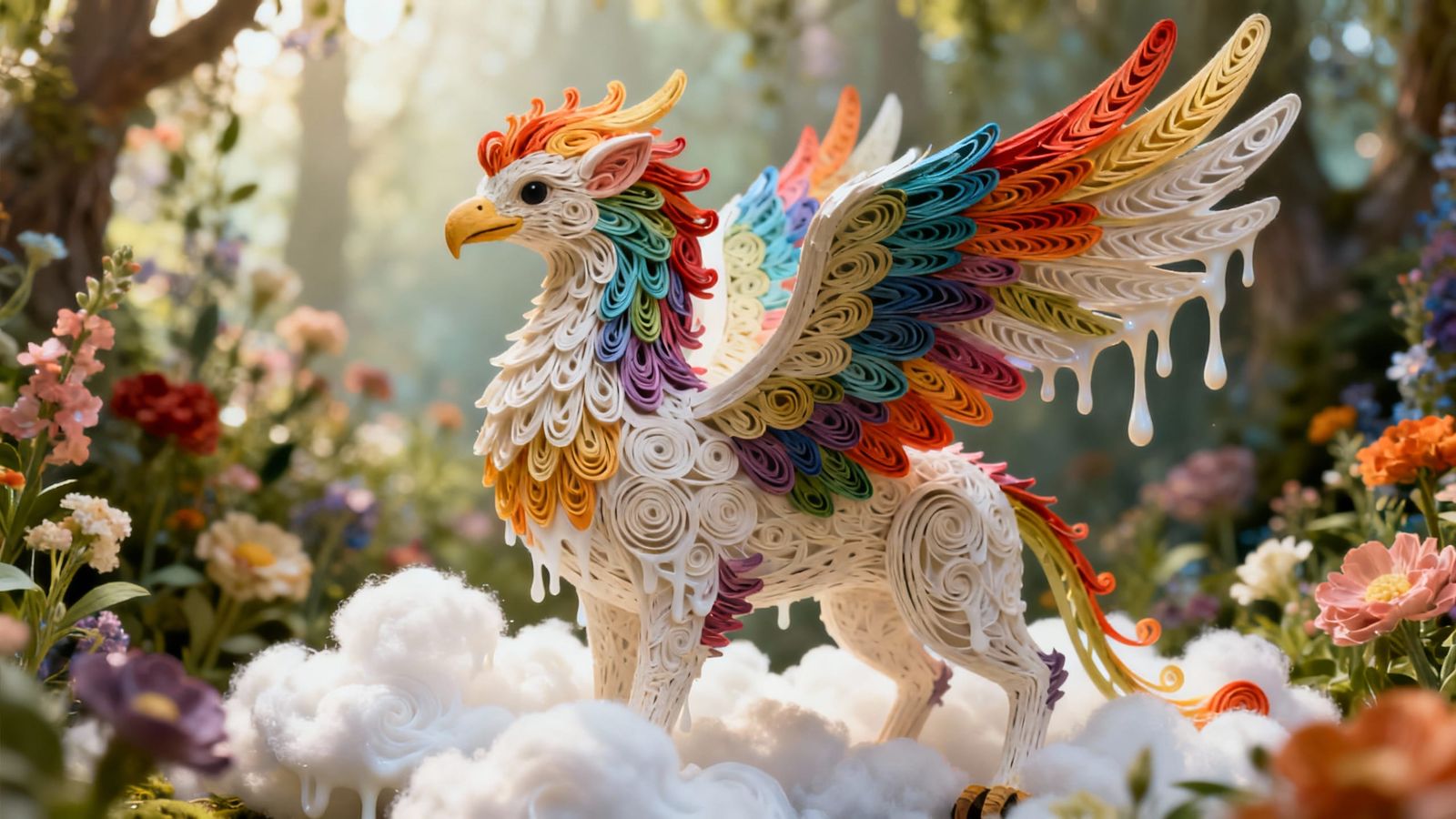 Hippogriff in Fantasy Forest, Paper Quilling Style