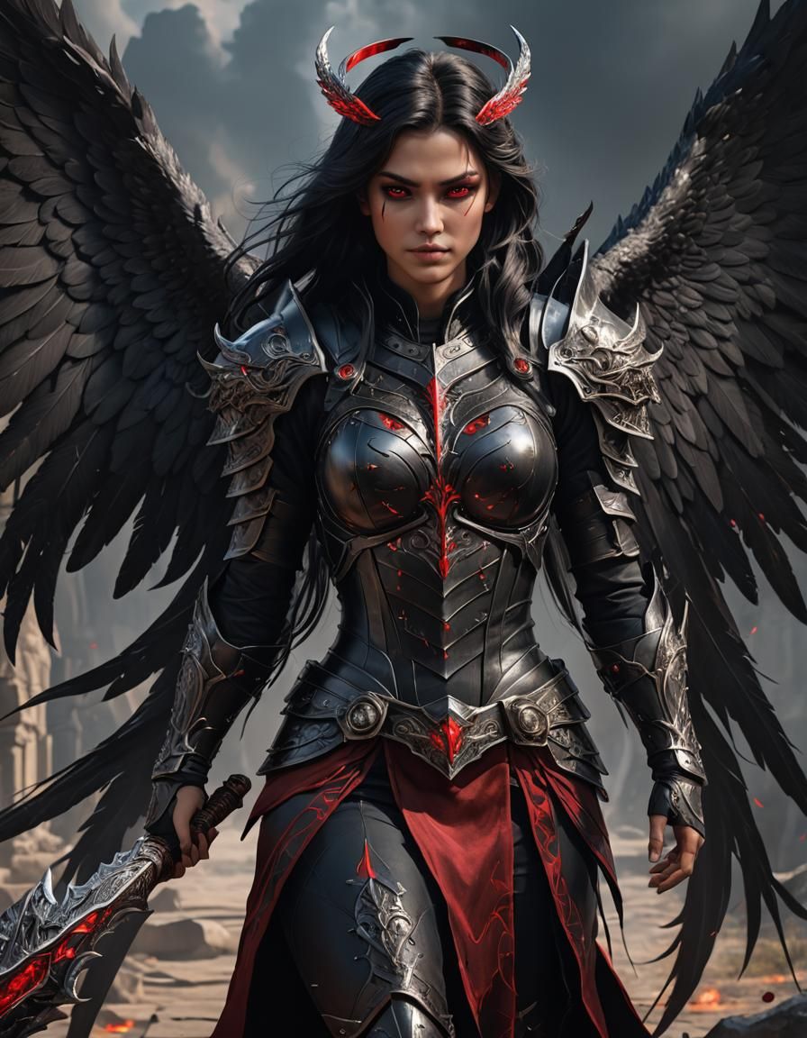 Fallen Angel Warrior with Shadow Wings