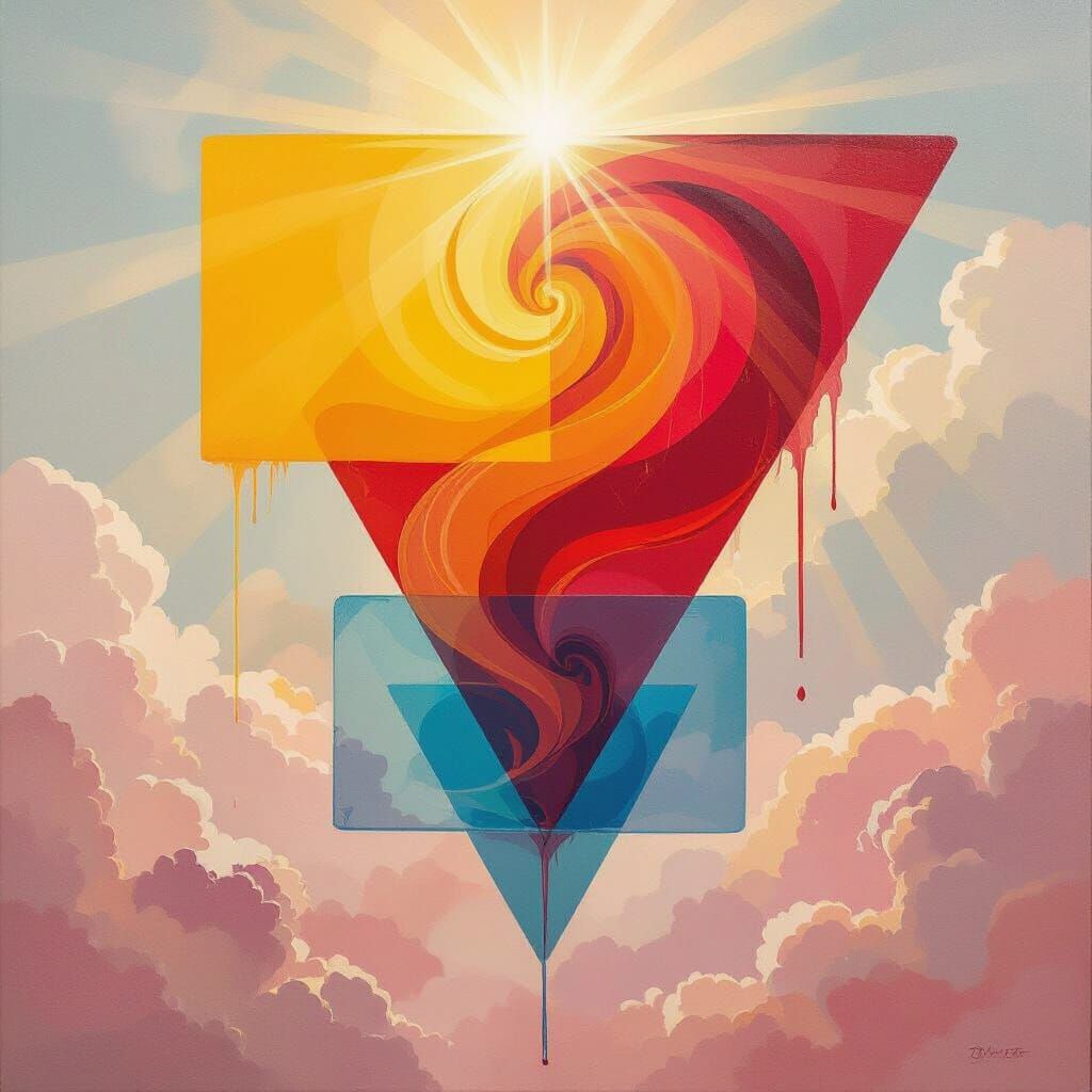 Abstract Painting of Swirling Colors and Shapes