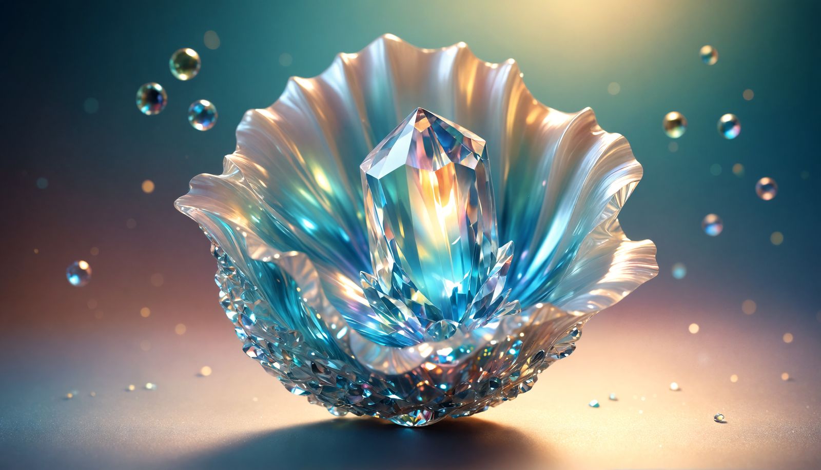 Radiant Crystal in Iridescent Shell: Magical Realism