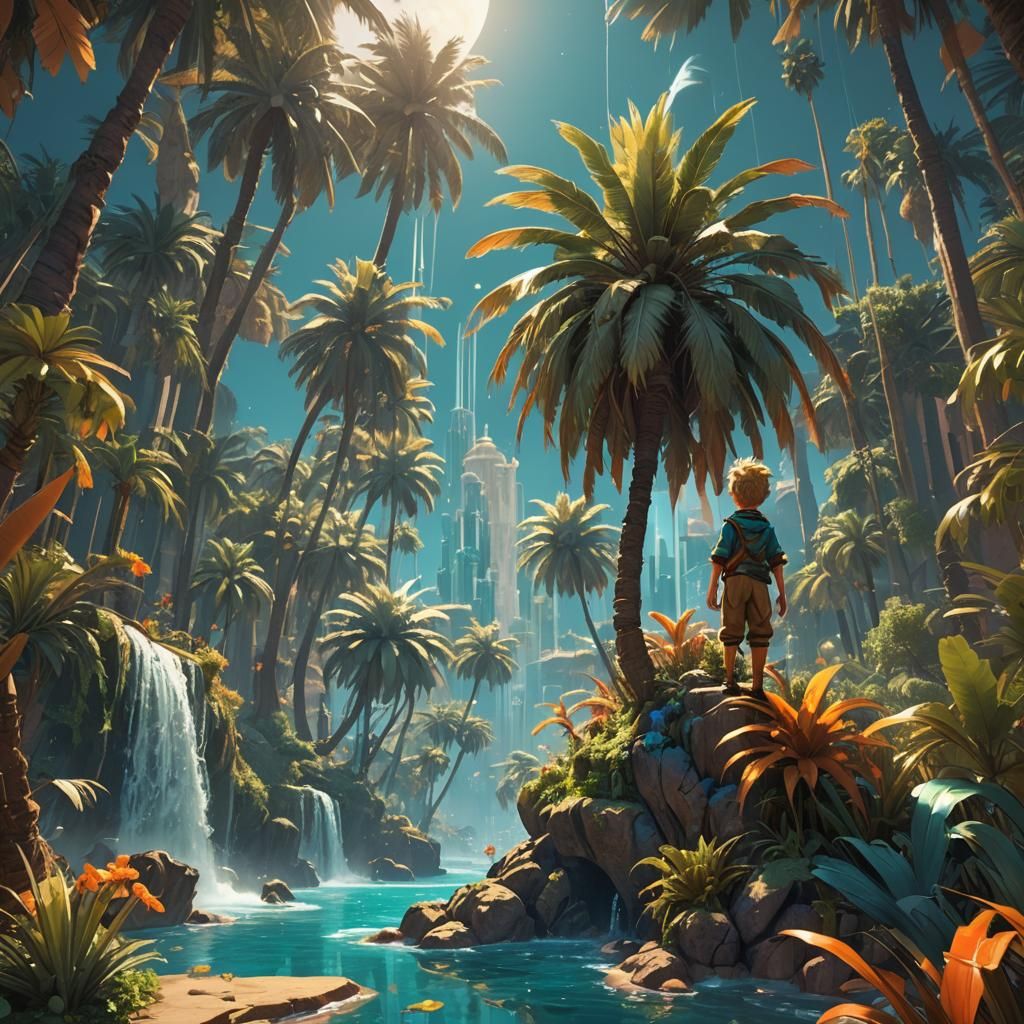 Little Prince Watering Palm Tree: Artstation Concept