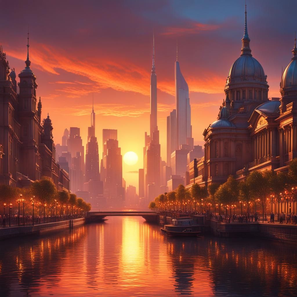 Cityscape at Sunset: Hyperdetailed Digital Portrait