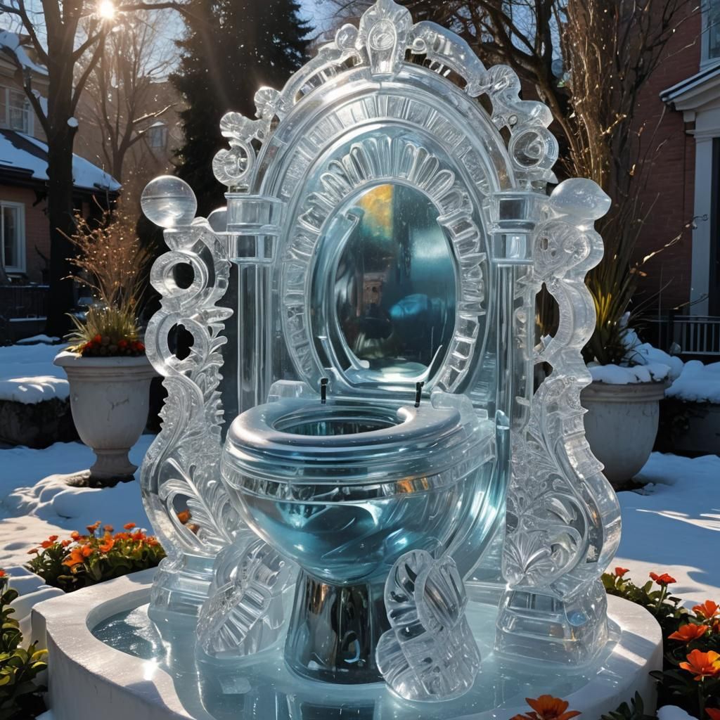 Dazzling Ice Toilet Sculpture in Rococo Style