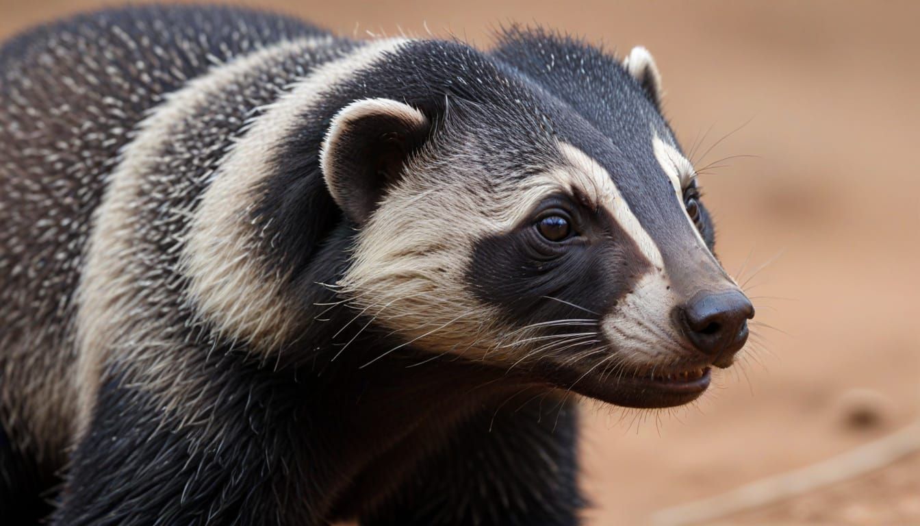 Close-Up Portrait of an African Honey Badger