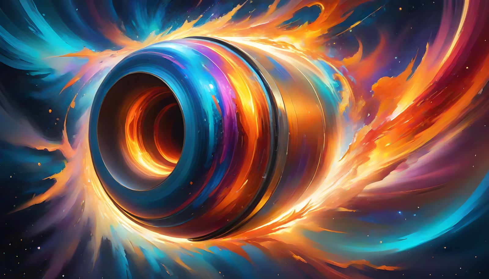 Glowing Metal Cylinder Blazes through Cosmic Vortex