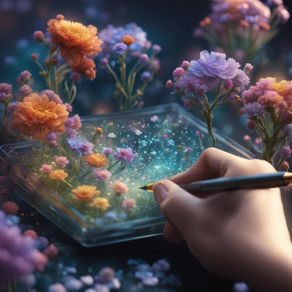 Resin Pen with Flowers: Detailed Matte Painting