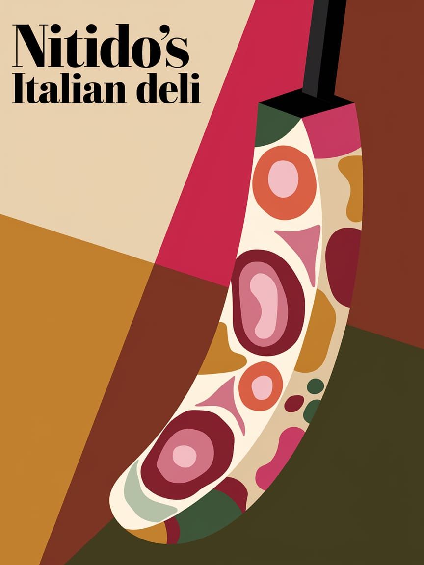 Vibrant Italian Deli Scene in Geometric Abstract Art