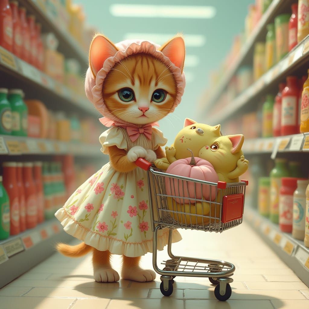 Kitten Shopper in 50s Kitsch Style