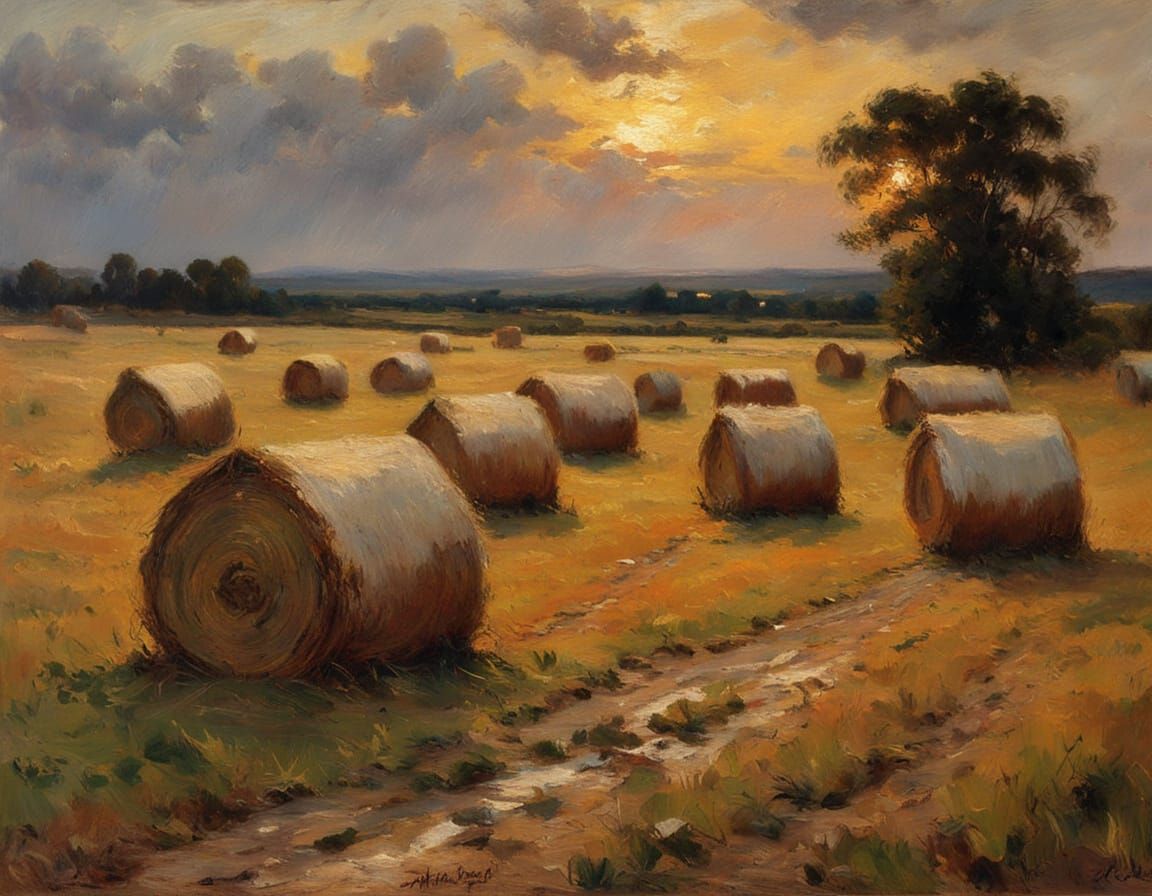 Haystacks Sunset: Impressionist Oil Painting in Plein Air St...
