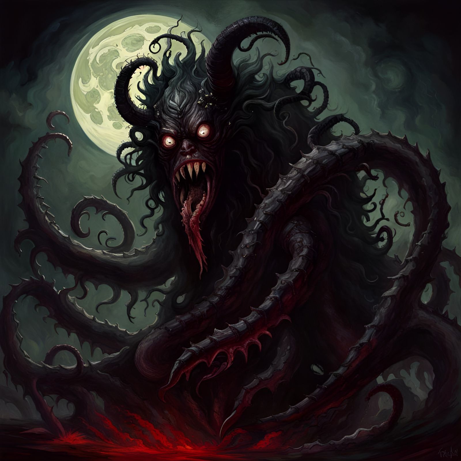 Eldritch Shadow Beasts in Gothic Romanticism Style