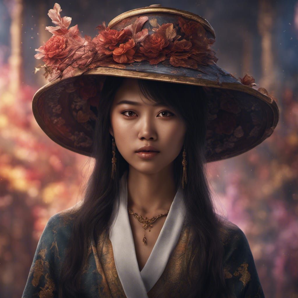 Beautiful Asian Girl Portrait in Detailed Digital Painting