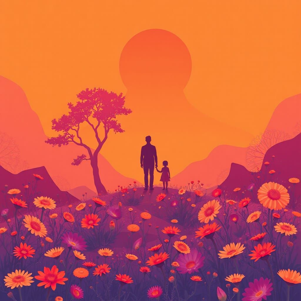 Vibrant Whimsical World of Orange and Purple Dreams