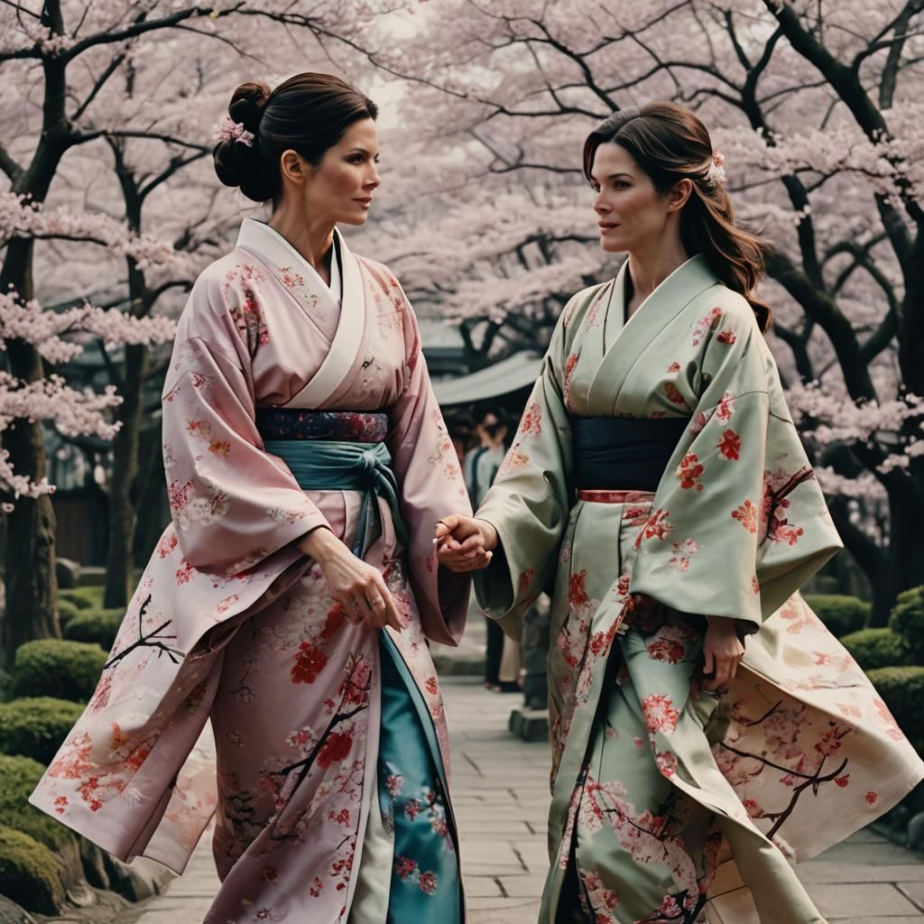 Sandra Bullock and Liv Tyler in Kimonos at Hanami