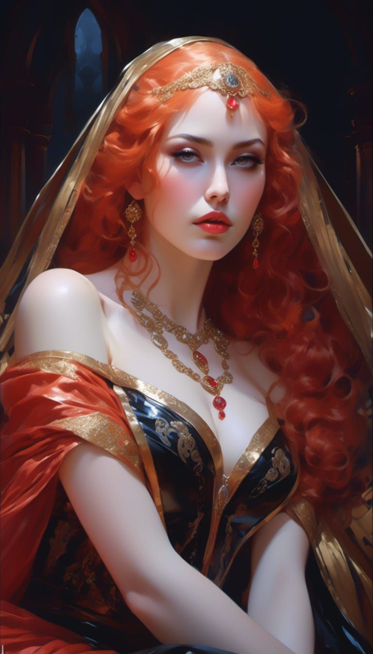 Attractive Woman in Leather Jacket: Detailed Digital Art