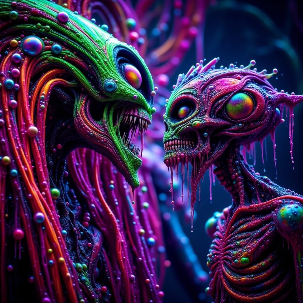Colorful Grotesque Alien Horror Reaching Out