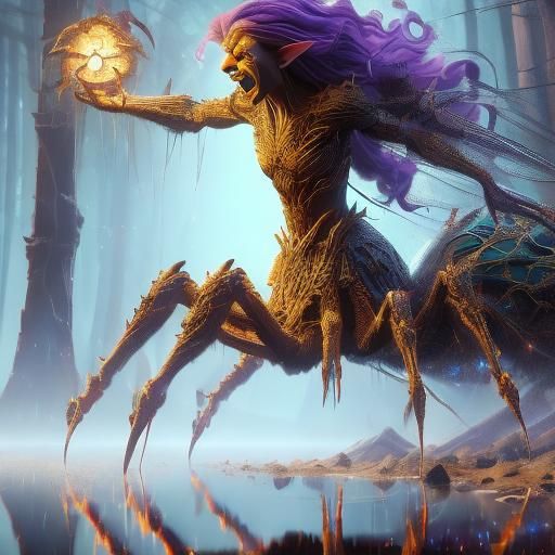 Detailed Black Widow Drider Crawling: Fantasy Concept Art