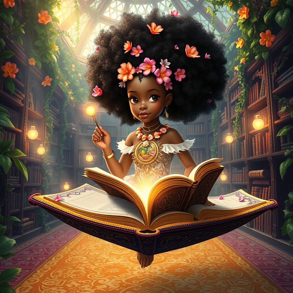 Majestic Black Princess in Enchanted Library