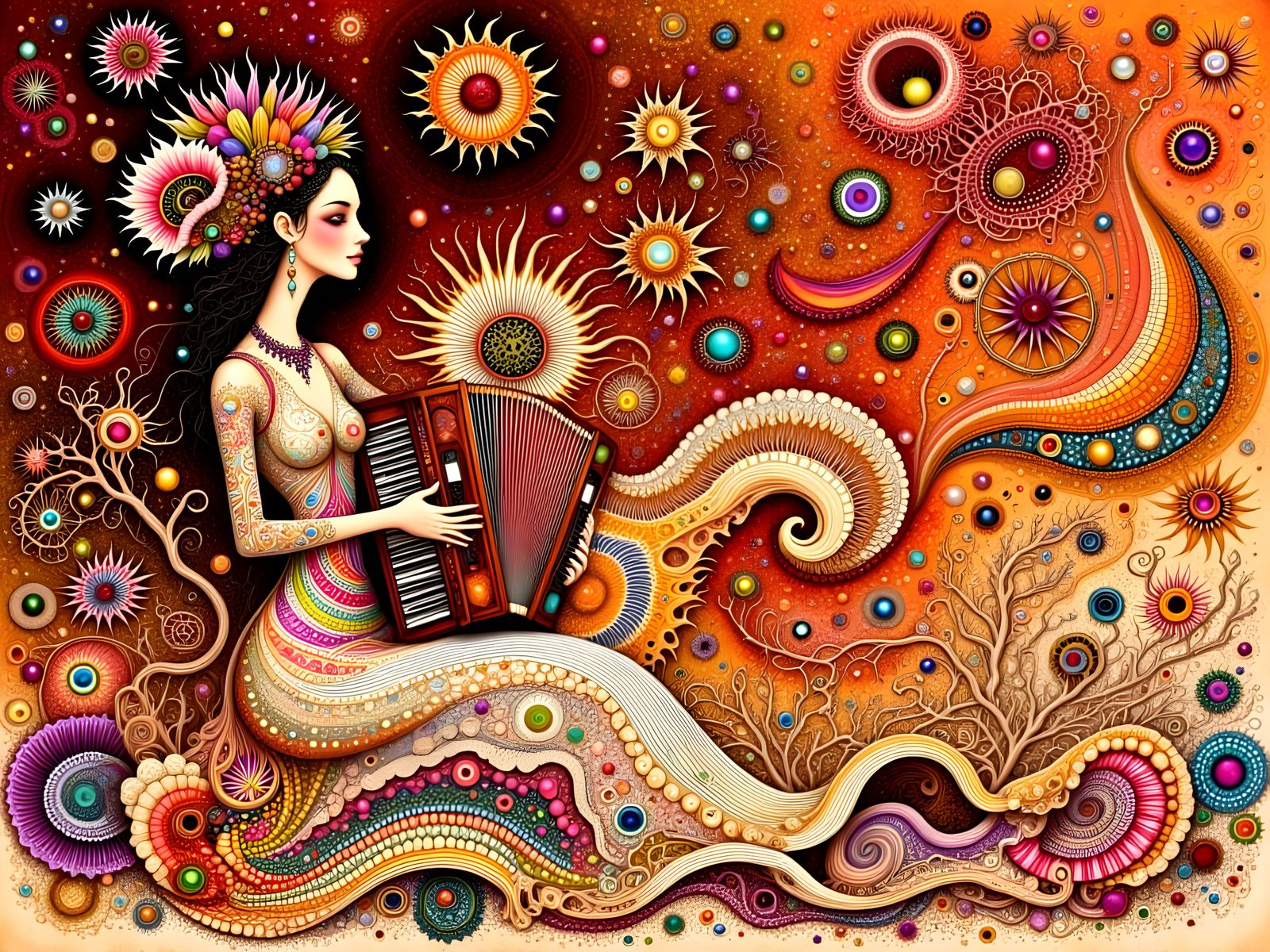 Funky Music Woman Singing and Playing Accordion