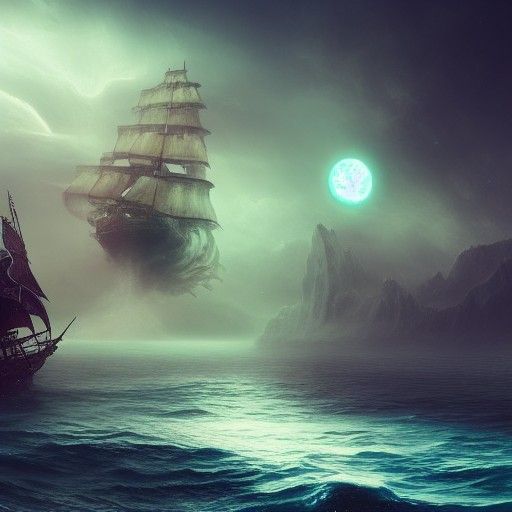 Ghost Ship Sails Through Space: Detailed Matte Painting