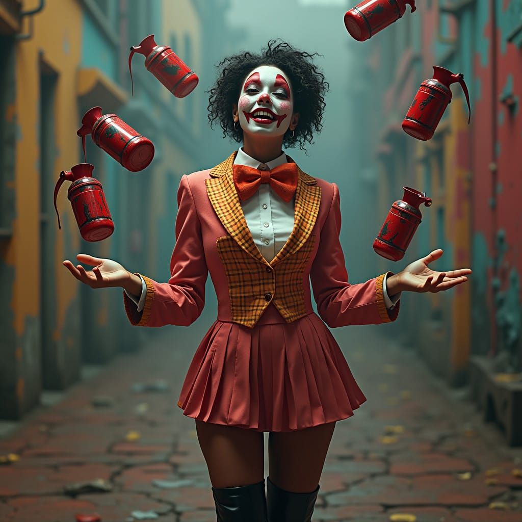 Murderous Clown Politician Juggles Grenades in Dark Fantasy...