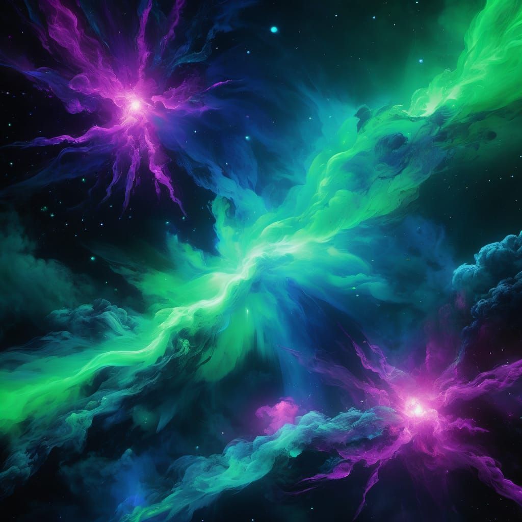 Neon Noir Cosmic Icon in Deep Space