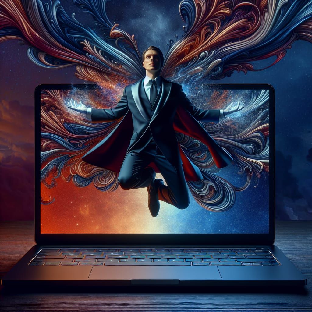 Intricate Fantasy Portrait of Levitating Magician in Suit wi...