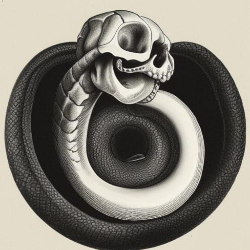 Snake Slithering Through Skull Eye Socket