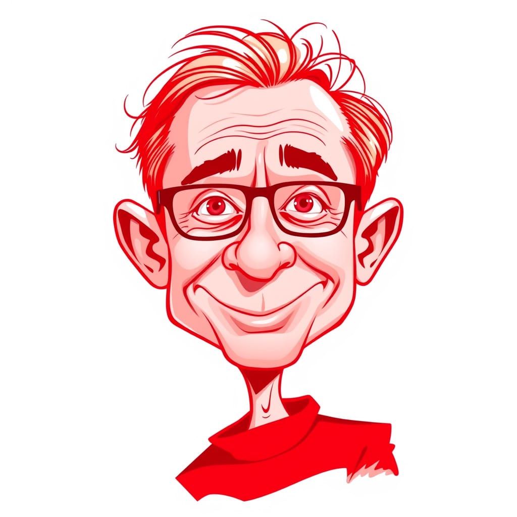 Red Whimsy: A Striking Caricature in Red Hues