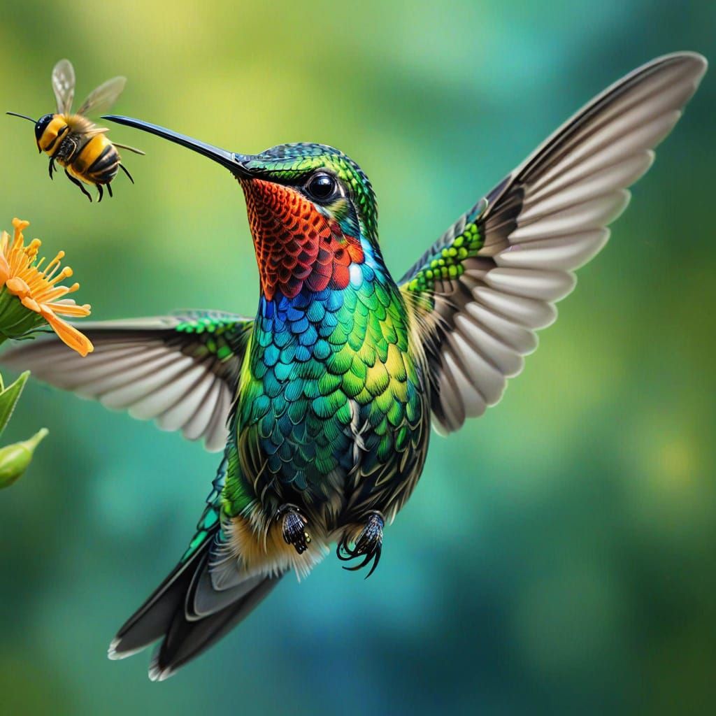 Hummingbird Catches Bee