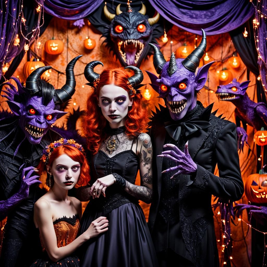 Whimsical Halloween Monster Prom in Art Nouveau Style