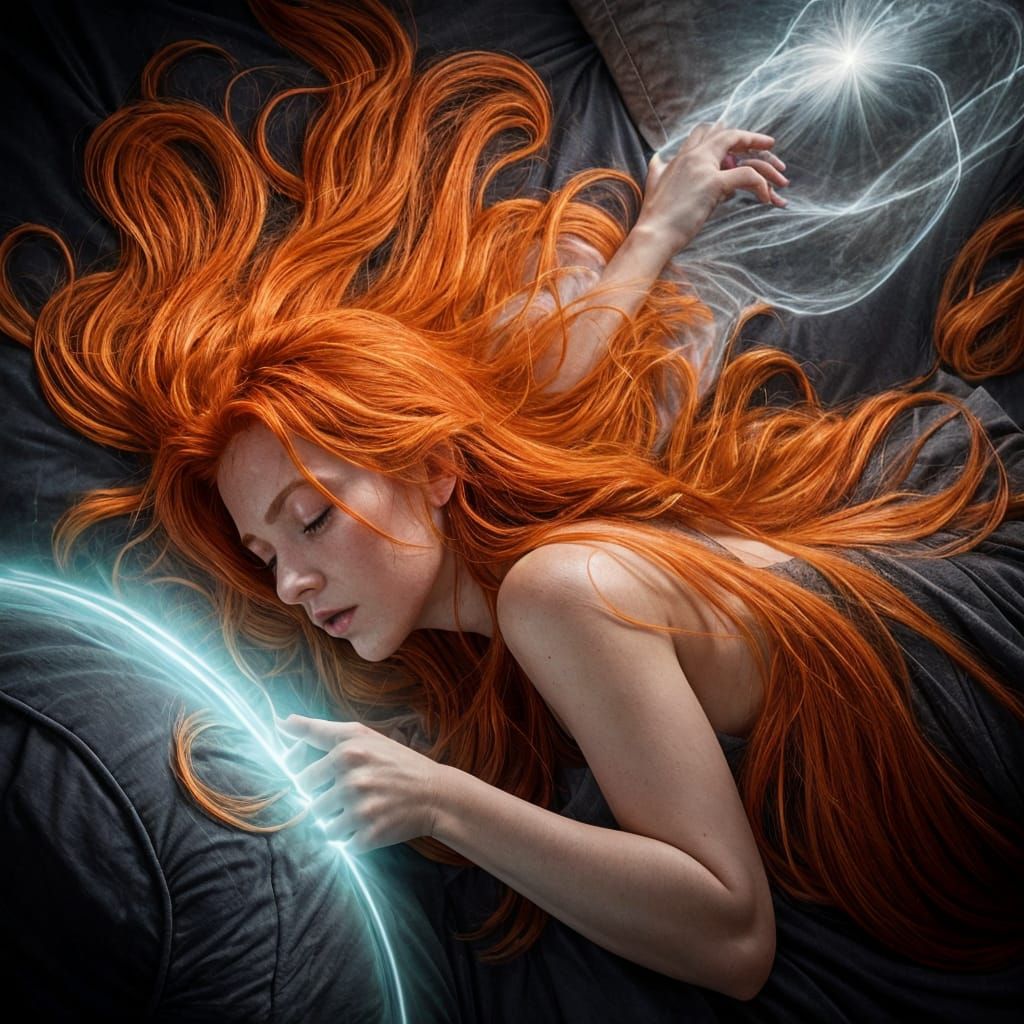 Ethereal Entity Steals Energy from Sleeping Redhead in the D...