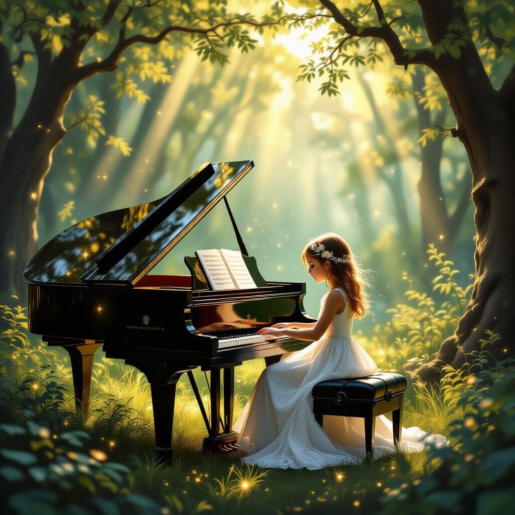 Enchanted Forest Piano With Girl Playing