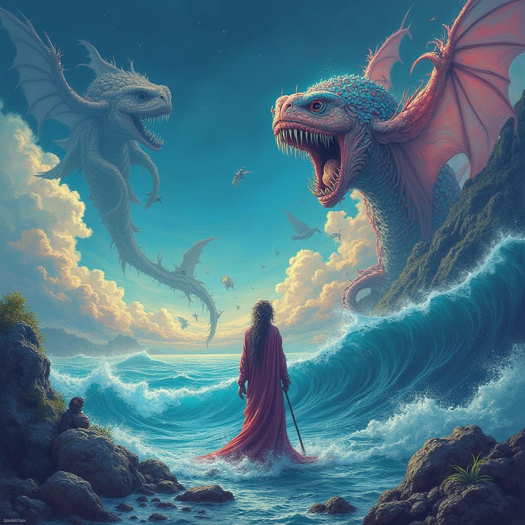 Methuselah on Ocean Wave, Digital Art Masterpiece