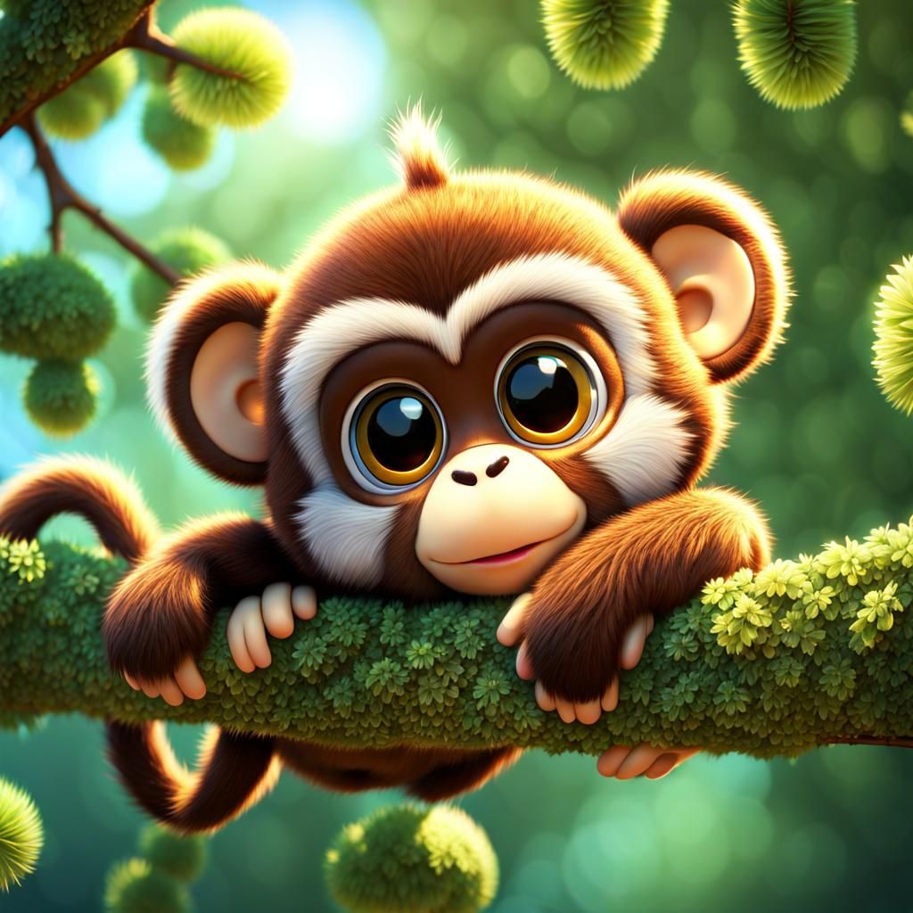 Adorable Chibi Monkey in Pixar Style